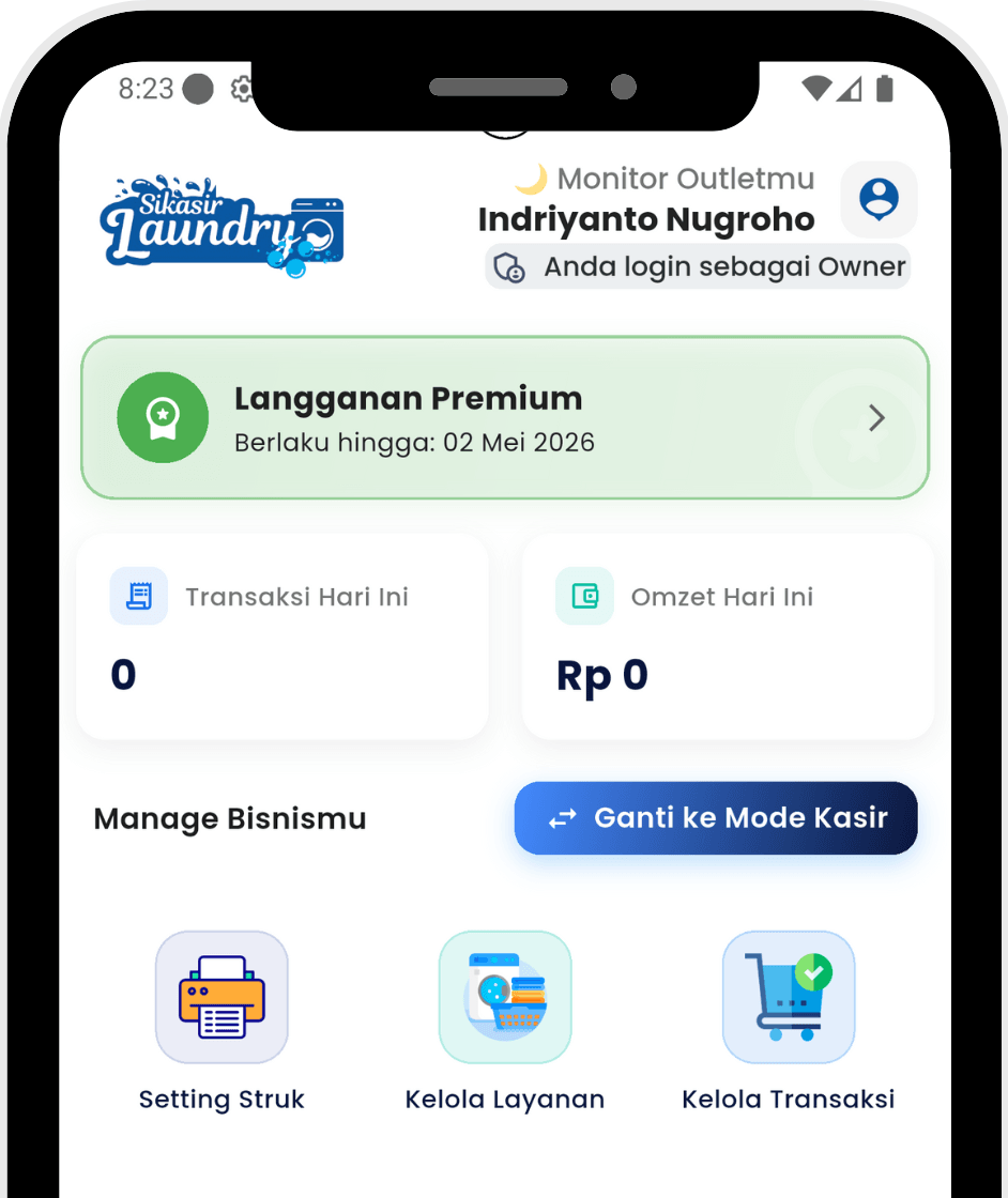 Aplikasi Kasir Laundry SIKASIR LAUNDRY - tampilan dashboard